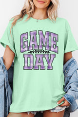 5000P-E3127 Purple Gingham Game Day Plus Heavy Cotton Tee $12.75
