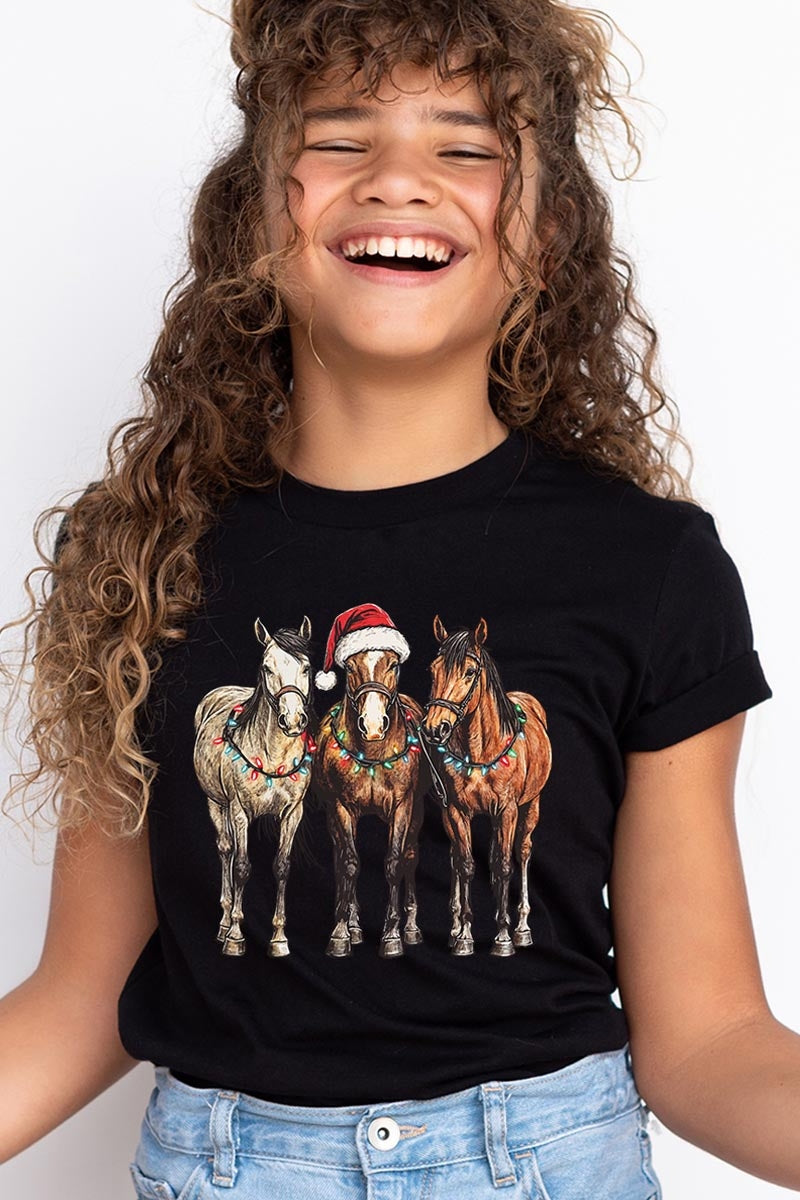 US3001Y-E3182Z Christmas Horses Kids Graphic Tee $11
