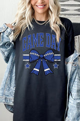 5000-E3065 Blue Football Bow Graphic Heavy Cotton Tee $9