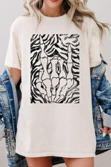 5000P-E3177 Skeleton Hands Zebra Graphic Plus Heavy Cotton Tee $12.75