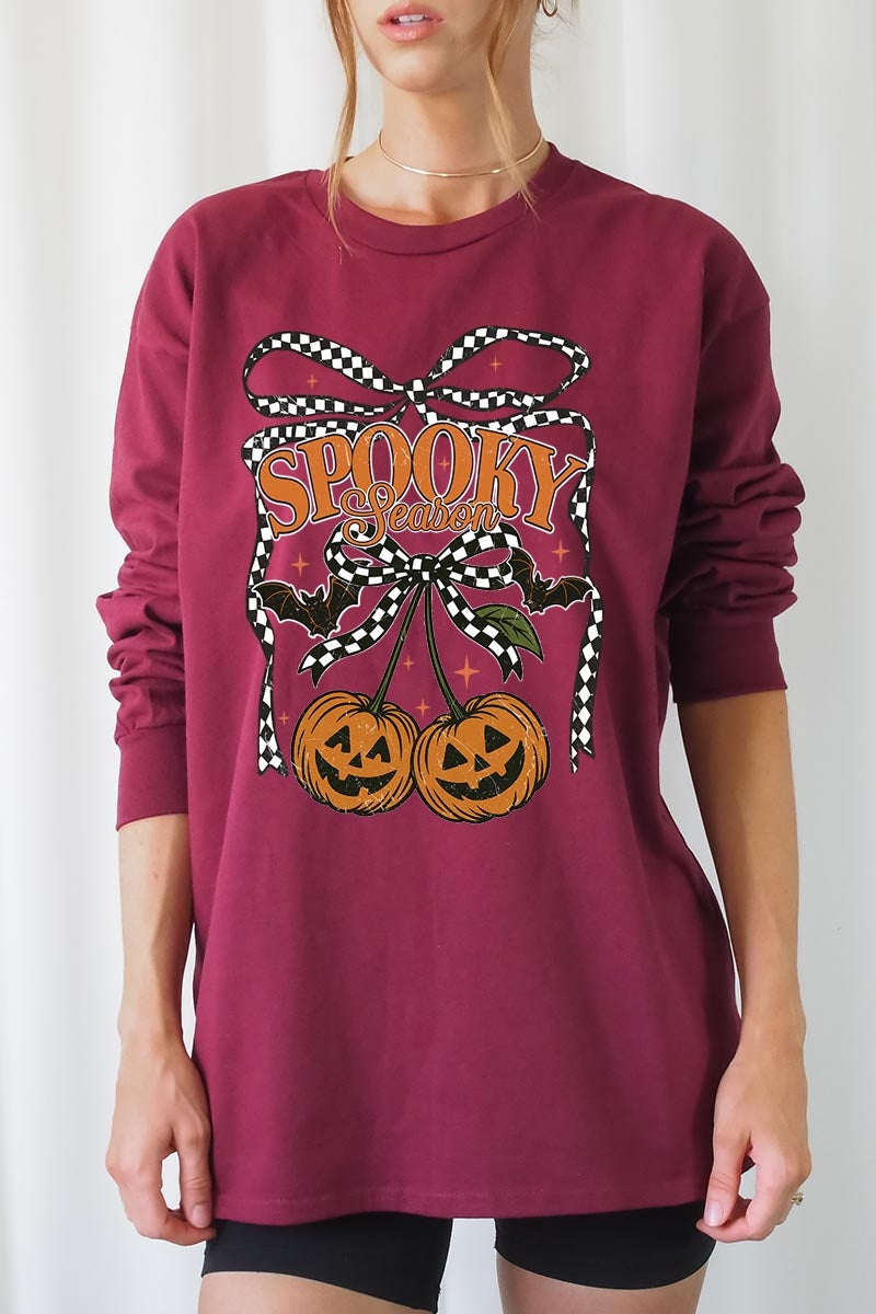 UL240-E3085 Pumpkin Cherries Graphic Long Sleeve Tee $13.75