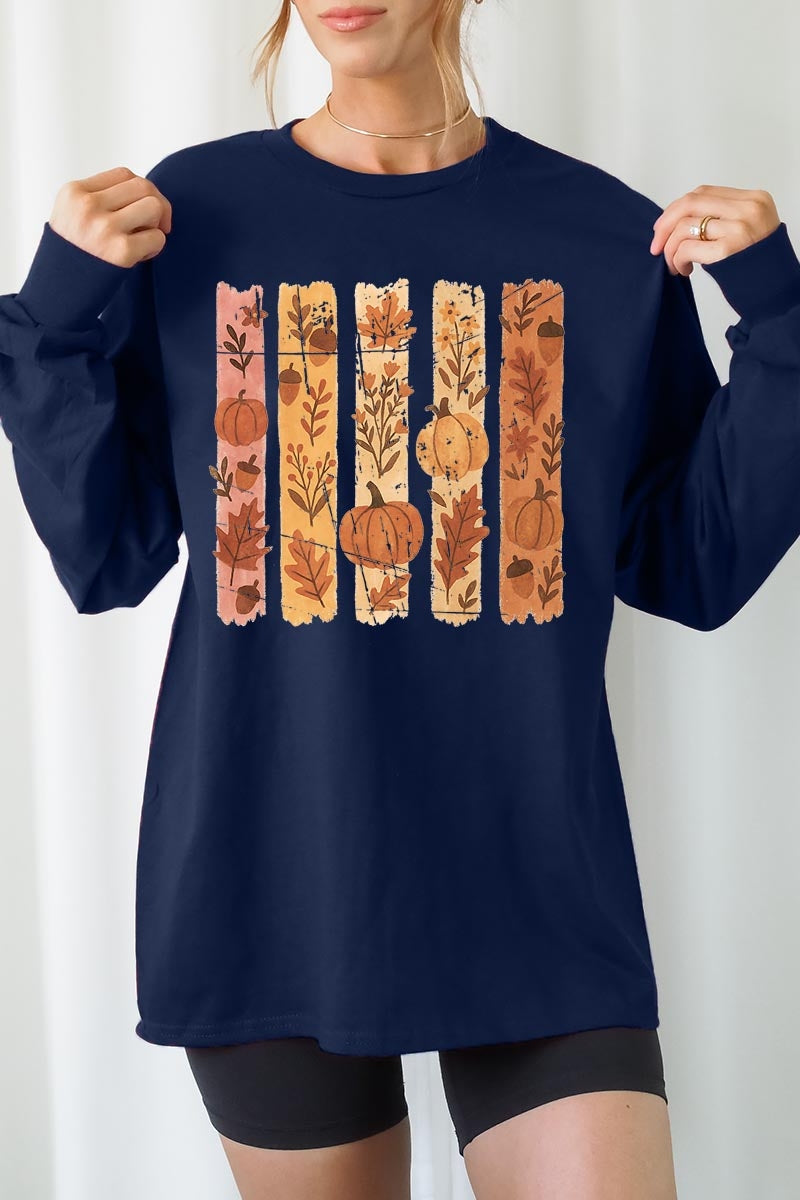 UL240P-E3110 Brushstroke Boho Fall Graphic Plus Long Sleeve Tee $17