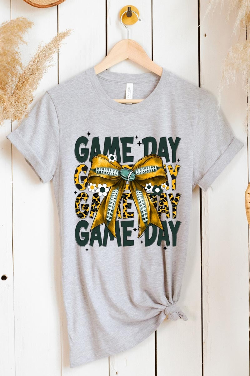 US3001-E3090 Yellow Football Game Day Bow Graphic Tee $12.5