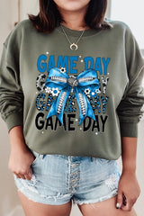 UL180-E3089 Blue Silver Football Game Day Bow Sweatshirt $20