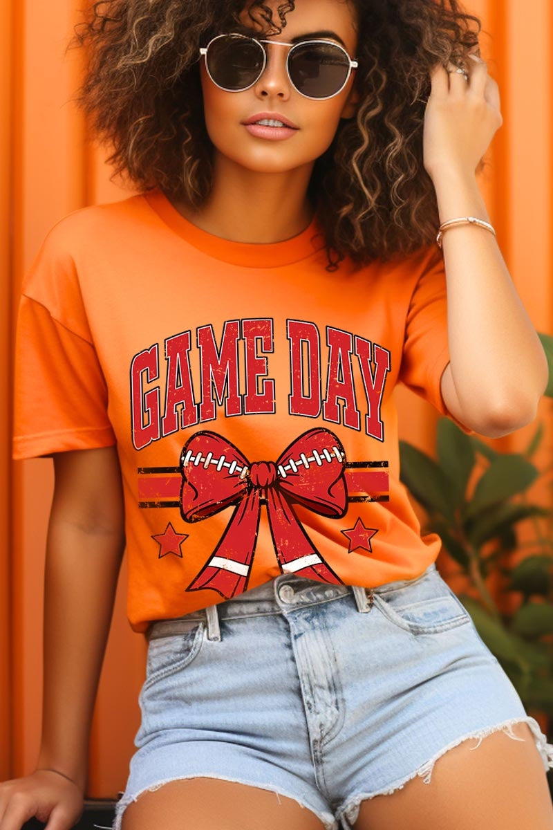 US3001P-E3062 Red Game Day Football Bow Graphic Plus Tee $16