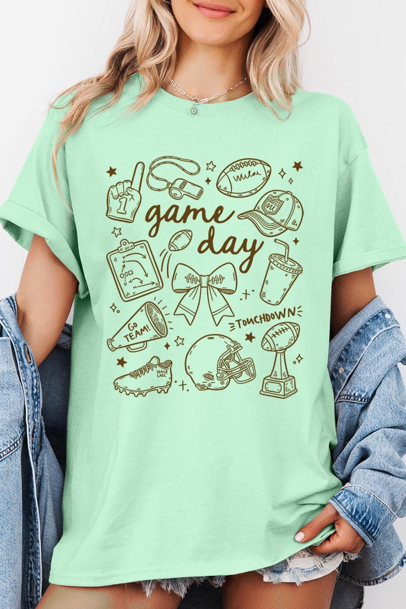 5000-E3081 Football Doodles Graphic Heavy Cotton Tee $9