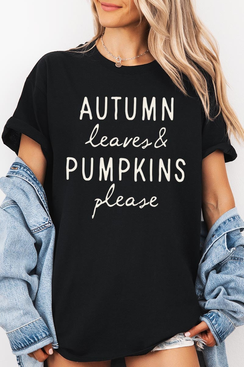 5000P-E3158 Autumn Leaves Pumpkins Graphic Plus Heavy Cotton Tee $12.75