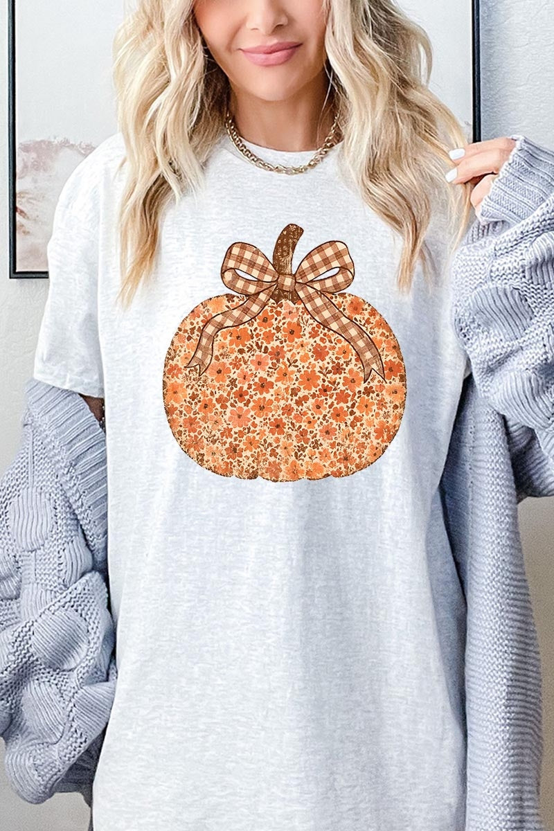 5000P-E3135 Floral Fall Pumpkin Graphic Plus Heavy Cotton Tee $12.75