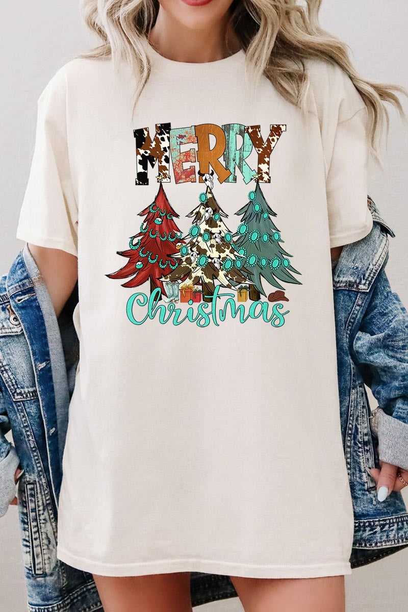 5000-E3200 Merry Christmas Trees Graphic Heavy Cotton Tee $9