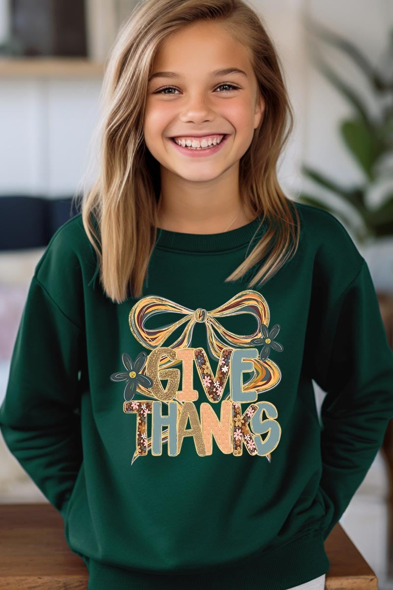 UL180B-E3154Z Give Thanks Bow Kids Graphic Sweatshirt $20