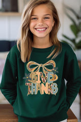 UL180B-E3154Z Give Thanks Bow Kids Graphic Sweatshirt $20