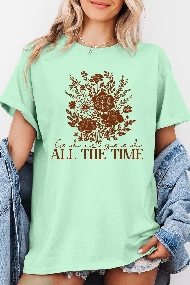 5000-E3116 God Is Good Floral Graphic Heavy Cotton Tee $9