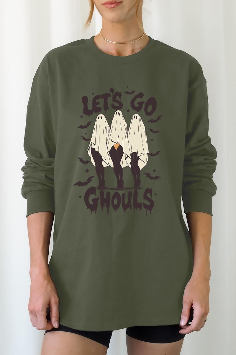 UL240P-E3160 Letu2019s Go Ghouls Ghost Graphic Plus Long Sleeve Tee $17