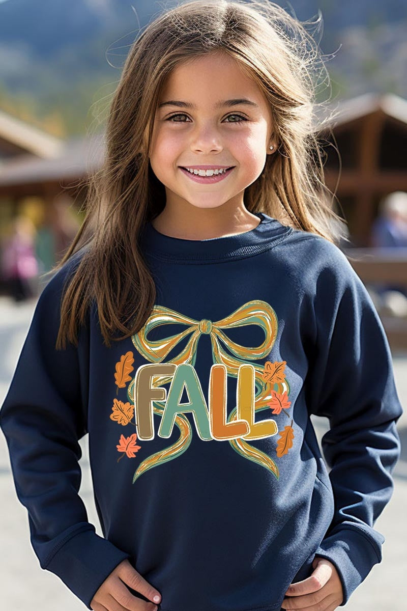 UL180B-E3121Z Fall Brushstroke Bow Kids Graphic Sweatshirt $20