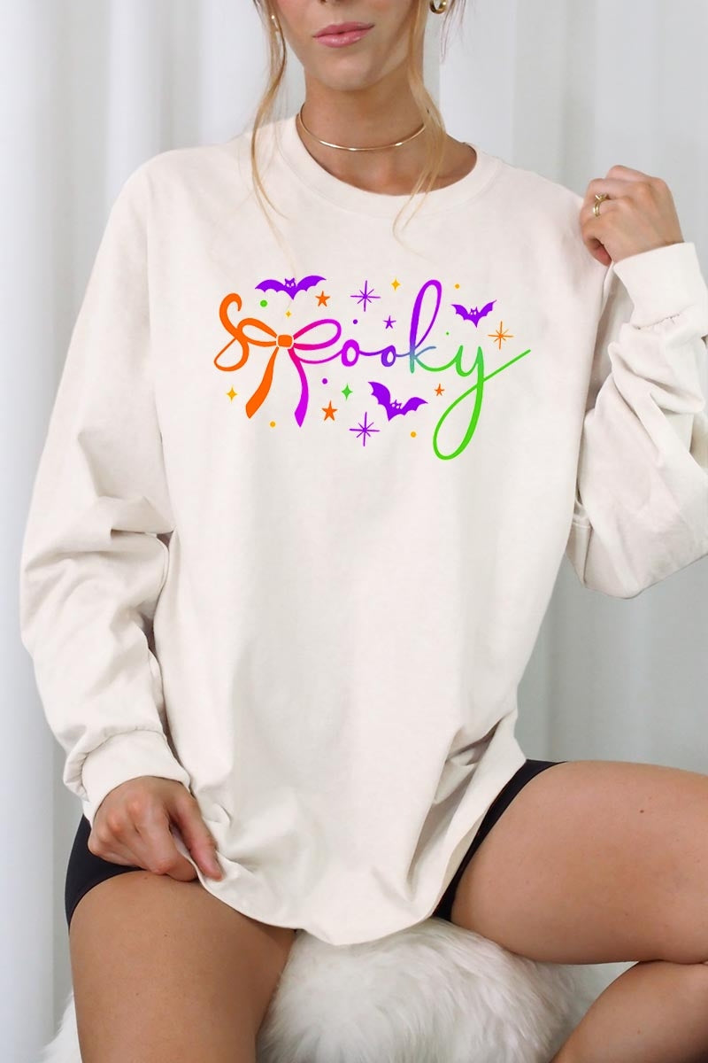 UL240P-E3109 Spooky Halloween Graphic Plus Long Sleeve Tee $17