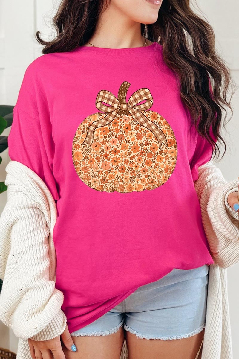 5000-E3135 Floral Fall Pumpkin Graphic Heavy Cotton Tee $9