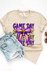 US3001P-E3092 Purple Yellow Football Game Day Bow Plus Tee $16
