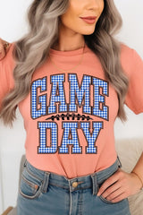 US3001P-E3130 Blue Gingham Game Day Graphic Plus Tee $16