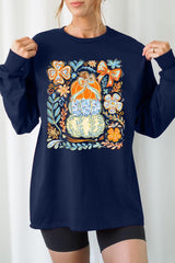 UL240-E3153 Floral Pumpkin Stack Graphic Long Sleeve Tee $13.75