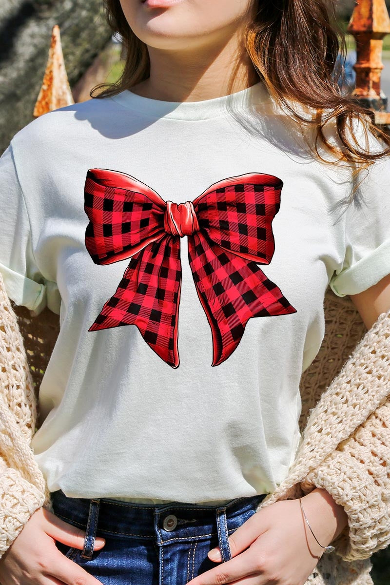 US3001P-E3198 Red Buffalo Plaid Bow Graphic Plus Tee $16