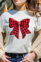 US3001P-E3198 Red Buffalo Plaid Bow Graphic Plus Tee $16