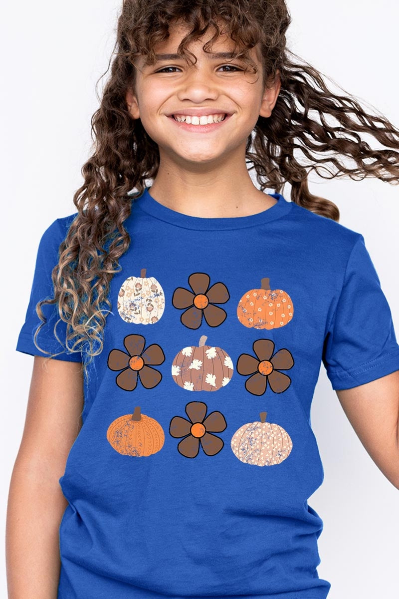US3001Y-E3117Z Pumpkins & Flowers Fall Kids Graphic Tee $11