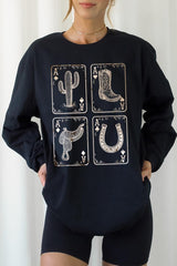 UL240P-E3094 Western Cowgirl Card Graphic Plus Long Sleeve Tee $17