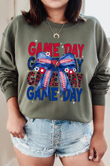 UL180P-E3087 Red Blue Football Game Day Bow Plus Sweatshirt $25