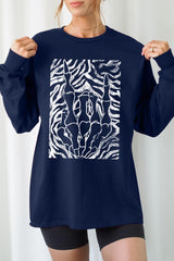 UL240-E3177 Skeleton Hands Zebra Graphic Long Sleeve Tee $13.75