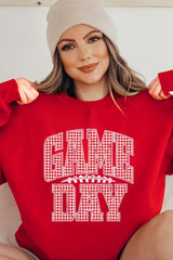 UL180P-E3126 Red Gingham Game Day Graphic Plus Sweatshirt $25