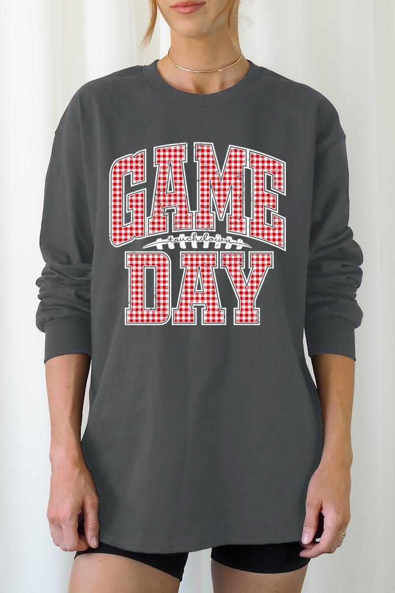 UL240P-E3126 Red Gingham Game Day Graphic Plus Long Sleeve Tee $17