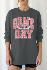 UL240-E3126 Red Gingham Game Day Graphic Long Sleeve Tee $13.75
