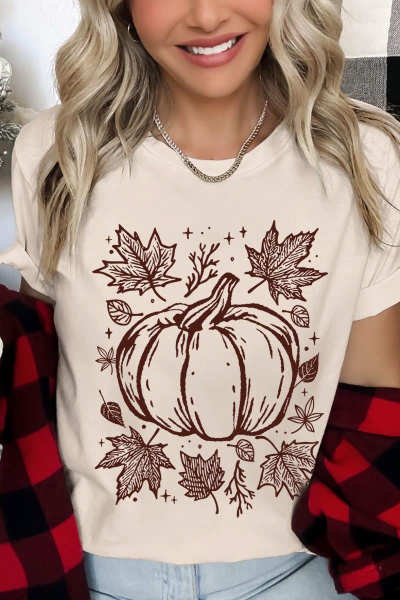 US3001P-E3162 Fall Pumpkin Graphic Plus Tee $16