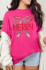 5000-E3197 Merry Christmas Bow Graphic Heavy Cotton Tee $9