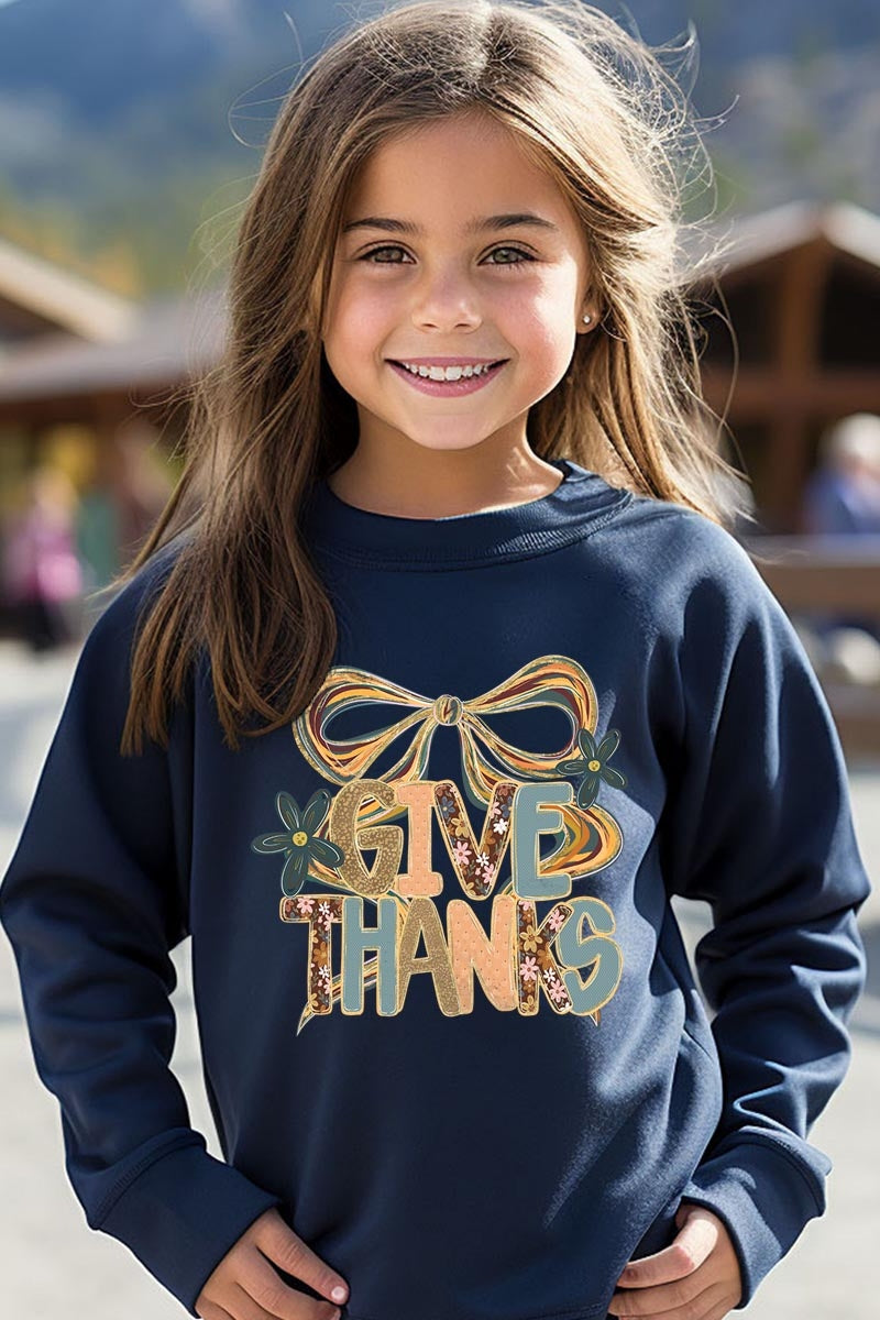 UL180B-E3154Z Give Thanks Bow Kids Graphic Sweatshirt $20