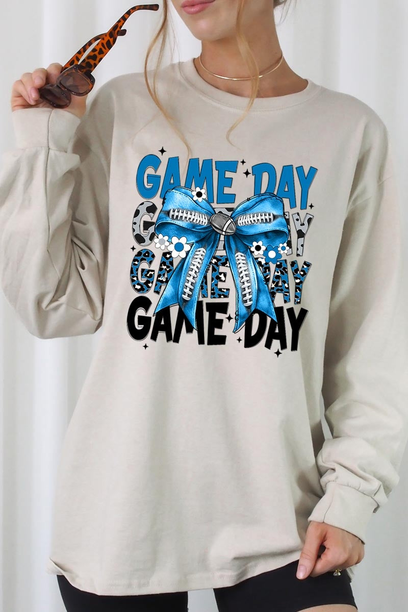 UL240P-E3089 Blue Silver Football Bow Plus Long Sleeve Tee $17