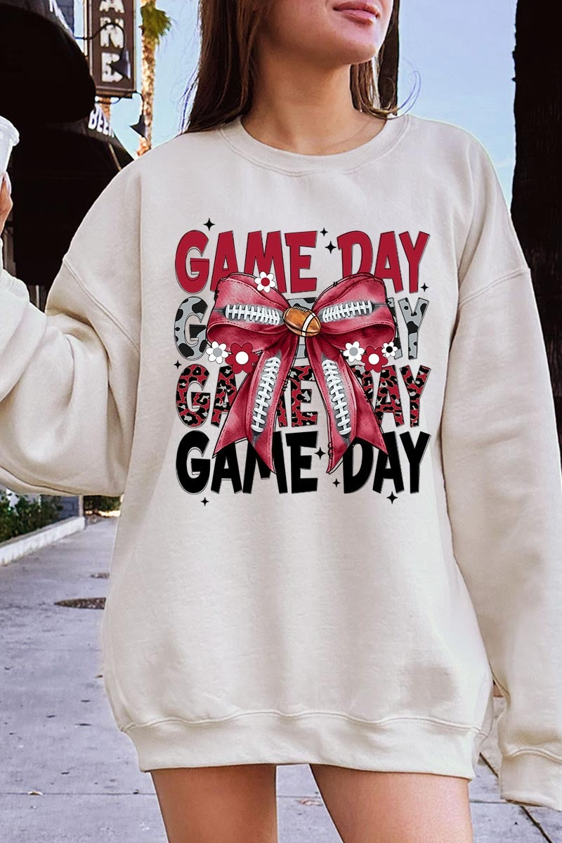 UL180-E3093 Red Silver Football Game Day Bow Sweatshirt $20