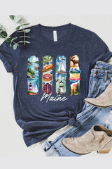 US3001P-E3061ME Maine State Brushstroke Graphic Plus Tee $16