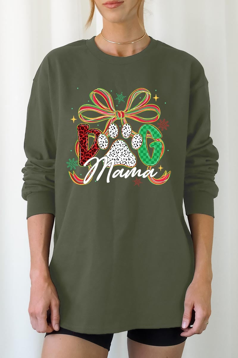 UL240P-E3194 Dog Mama Christmas Paw Graphic Plus Long Sleeve Tee $17