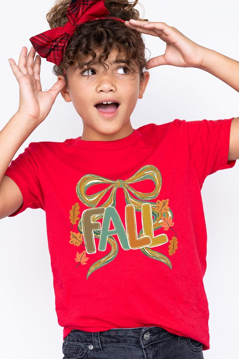 US3001Y-E3121Z Fall Brushstroke Bow Kids Graphic Tee $11