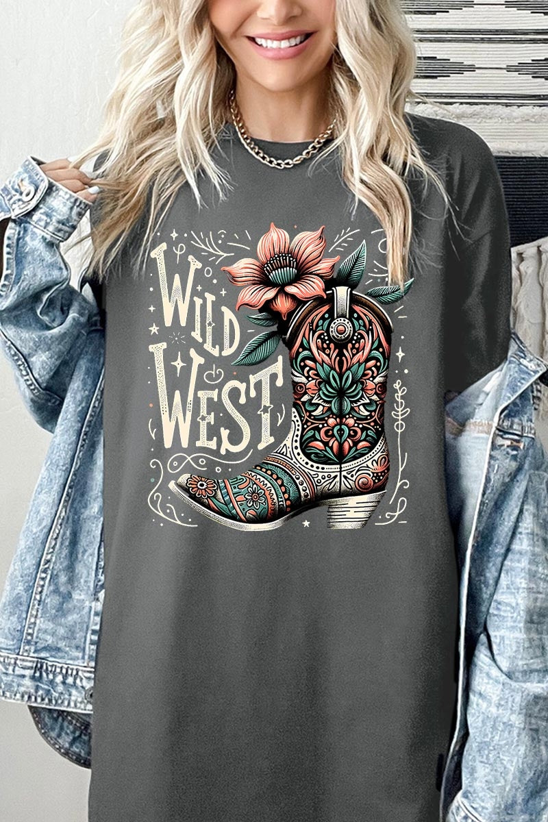 5000-E3100 Wild West Cowgirl Boot Graphic Heavy Cotton Tee $9