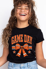 US3001Y-E3064Z Orange Game Day Football Bow Kids Graphic Tee $11