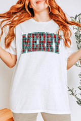 5000-E3210 Classic Plaid Merry Graphic Heavy Cotton Tee $9