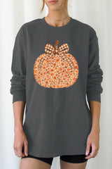 UL240-E3135 Floral Fall Pumpkin Graphic Long Sleeve Tee $13.75