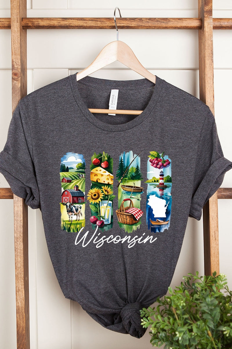 US3001-E3061WI Wisconsin State Brushstroke Graphic Tee $12.5