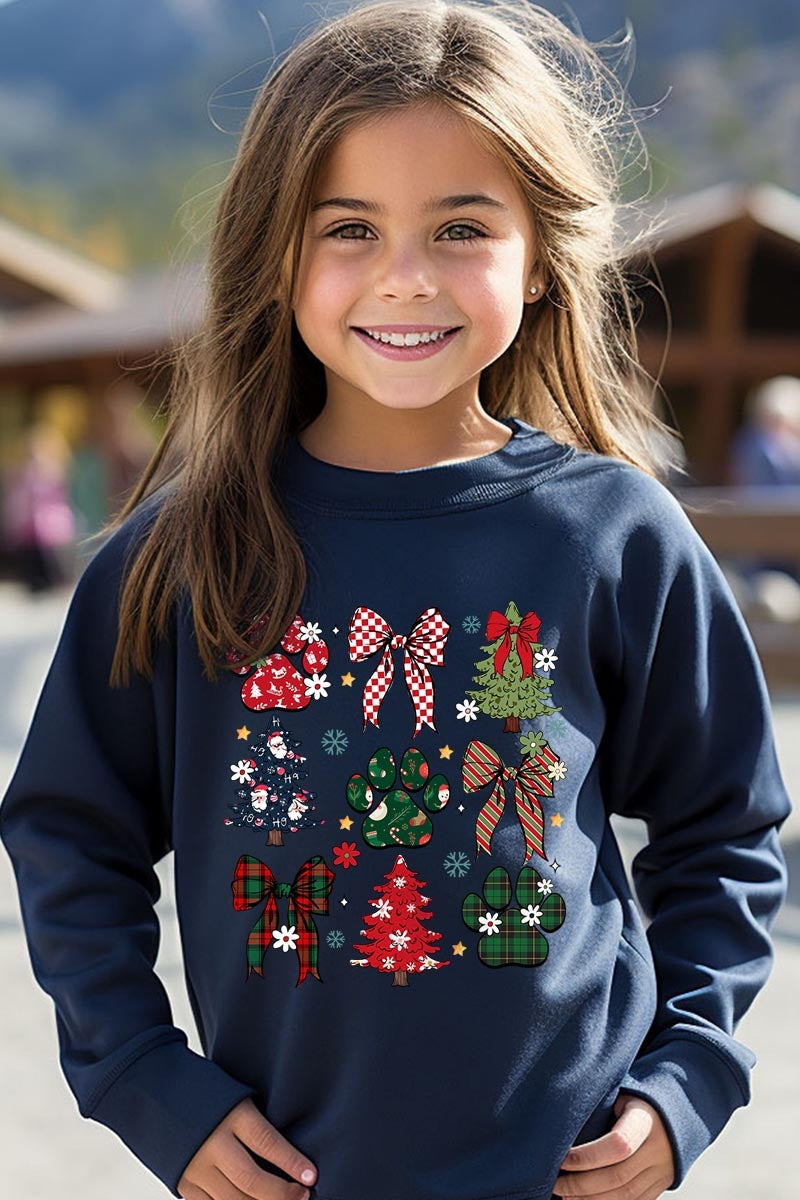 UL180B-E3195Z Christmas Bow Paw Kids Graphic Sweatshirt $20