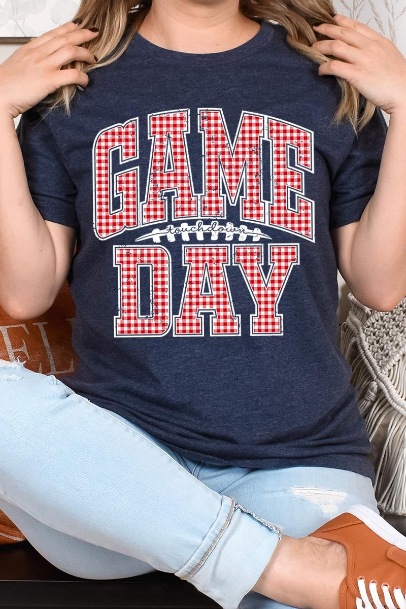 US3001P-E3126 Red Gingham Game Day Graphic Plus Tee $16