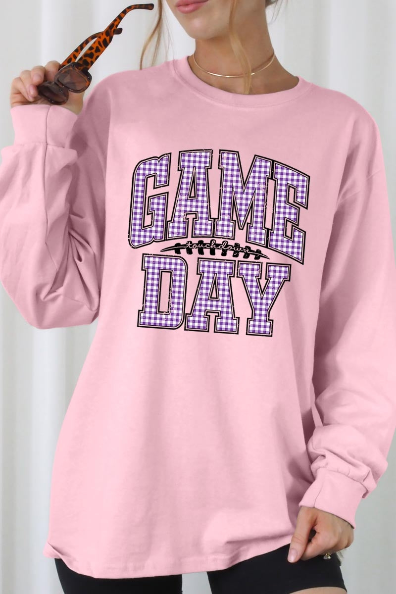 UL240P-E3127 Purple Gingham Game Day Plus Long Sleeve Tee $17