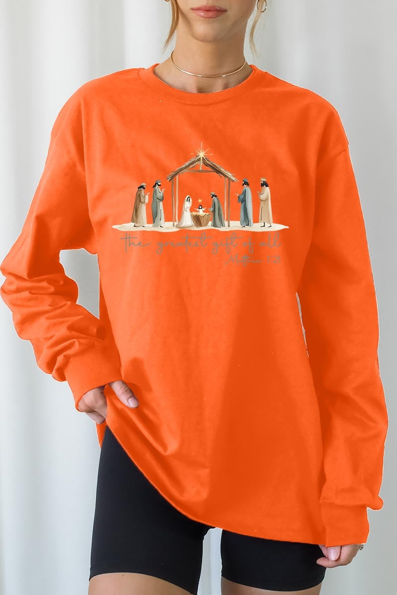 UL240-E3183 Nativity Gift Graphic Long Sleeve Tee $13.75