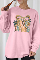 UL240P-E3154 Give Thanks Bow Graphic Plus Long Sleeve Tee $17